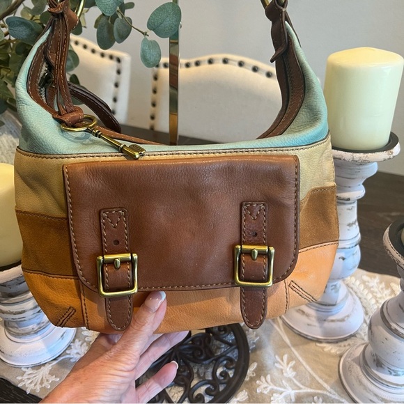 Fossil Leather and Suede Stylish Hobo Bag - Picture 3 of 12